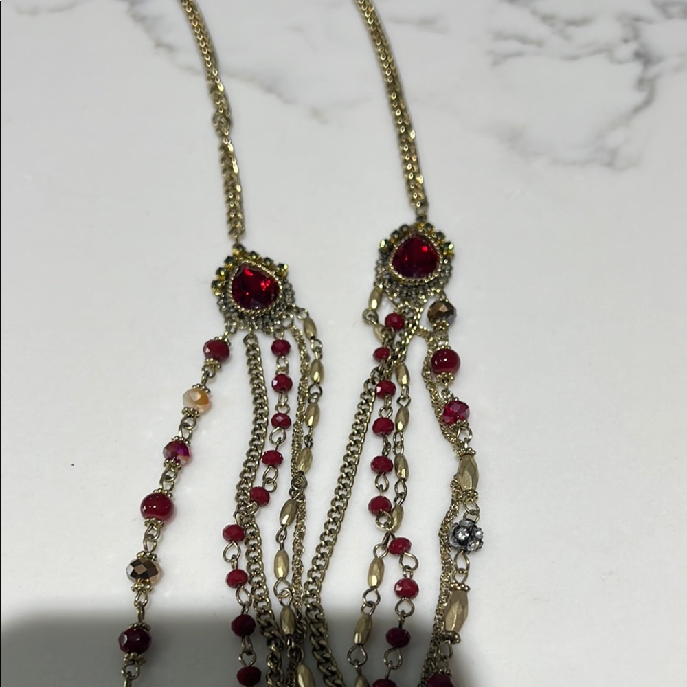 Red and Gold Simply Noelle Multi-Strand Necklace with Cascading Necklace